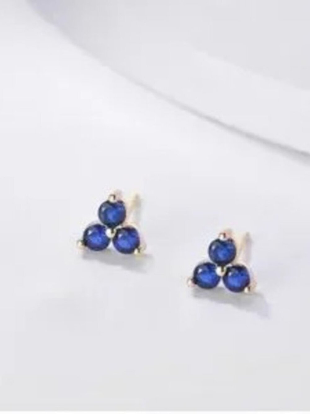 14k Gold Plated Blue CZ Stud Earrings - Picture 2 of 3